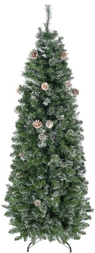 HOMCOM Albero di Natale 180cm con Pigne e 618 Rami Ignifughi Artificiale | Folto, Effetto Realistico, Base in Metallo Pieghevole, per Casa, Negozio, Facile Montaggio