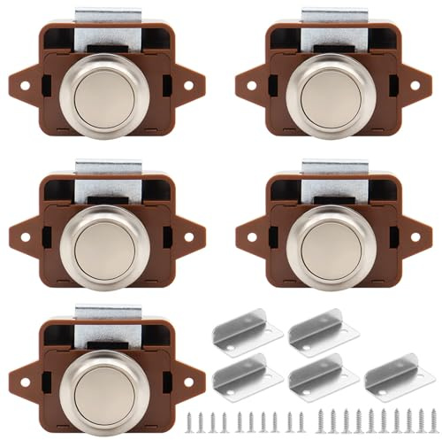 5 Pezzi Chiusura a Pulsante, Pulsante Per Serratura Armadio, Push Lock | Serratura a Pulsante per Porta, Senza Chiave Apparire Chiusura Della Porta a Pulsante, Per Armadio, Camper, Yacht (H)