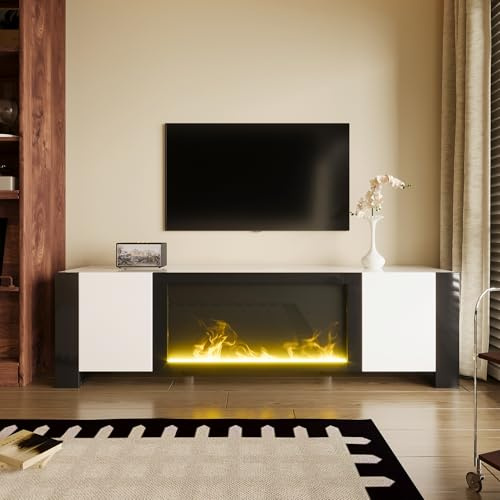 Mielvu Mueble bajo para TV con chimenea eléctrica, efecto llama, sin función de calefacción, color a juego