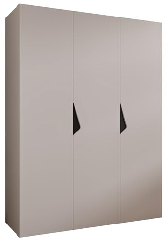 MEBLE KRYSPOL - Kleiderschrank - Garderobenschrank - 150 cm x 202 x 52 cm - Schrank mit Kleiderstange, 3 Türen - für Schlafzimmer, Flur - SANDI, Kaschmir, Griff Schwarz