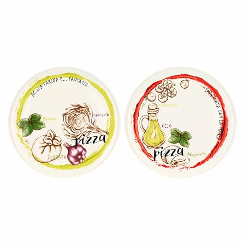 THUN - Set 2 piatti pizza Acqua e Farina, rosso e giallo - Porcellana,ø 33 cm