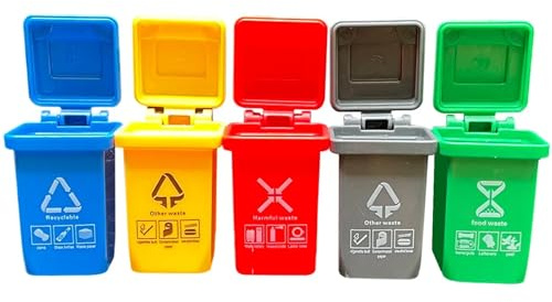 Uanqfegy Mini Garbage Cans Sorting Game Toy 5PCS/Set, Interactive Learning Toy Trash Cans Safety Mini Recycling Bin for Children Gifts/ 1x1.6 Inch
