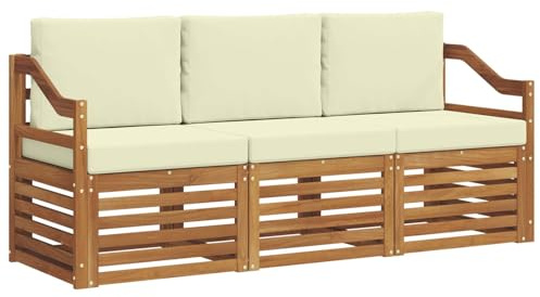 vidaXL Sofagarnituren 3 pcs Natur und Creme Massivholz Akazie, Moderne Gartenmöbelsets, wetterfeste Sitzmöbel, Akazien-Sofa, Flexible Lounge-Lösungen für die Terrasse