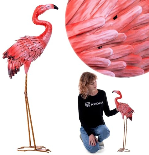 KADAX Flamingo Figur 76 cm, große Gartenfigur aus pulverbeschichtetem Stahl, handbemalte Teichfigur, Metallfigur als Gartendeko für Garten & Teich, Gartenstatue