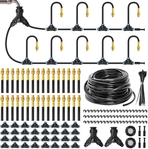 VibeHaven Sistema di irrigazione a goccia da 60 m (200 ft) con tubo da 6,35 mm - Kit di irrigazione a goccia e sistema di irrigazione da giardino con 32 ugelli in rame regolabili a 360°