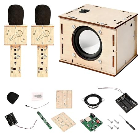 Akfldms DIY Bluetooth Speaker Box Kit Electronic Sound Amplifier with 2 Wireless Mic Portable Wood Case Bluetooth Speaker Sound
