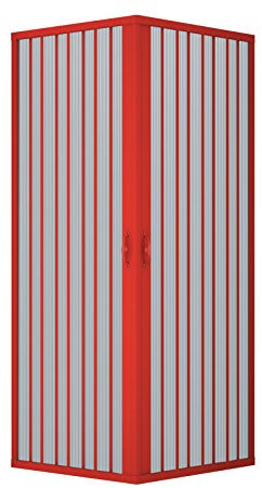 Duschabtrennung, Duschkabine, Größe: 75 x 75 cm, H 185 cm, aus PVC Kunststoff, Zentrale Eck Öffnung, 2 Falttüren, ROT