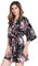 OLESILK Damen Kurz Morgenmantel Satin Kimono Morgenrock Kurzarm Robe Bademantel mit Gürtel V-Ausschnitt Nachtwäsche Negligee mit Kirschblüte Muster, Schwarz