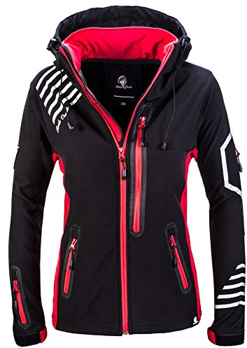 Rock Creek Damen Softshell Jacke Windbreaker Regenjacke Übergangsjacke Softshelljacke Damenjacke Regenmantel Outdoorjacke D-402 Schwarz-Rot 4XL
