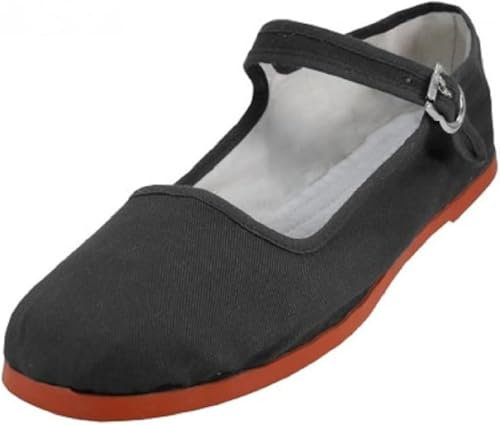 Shoes 18 Womens Cotton China Doll Mary Jane Shoes Ballerina Ballet Flats Shoes, 114 Black Canvas, 6.5 UK