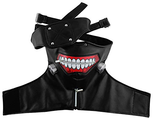 Masque Tokyo Ghoul 3D Accessoires d'Halloween Cosplay Masque Bouche Kaneki Ken Réglable Masques Effrayant avec Fermeture Eclair Cache pour les Yeux Amovible Costume de Déguisements Carnaval Bar Fête