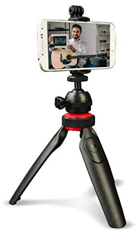 DigiPower Stativ mit Abnehmbarer Bluetooth-Fernbedienung, Dreibeinstativ kompatibel mit Handys, Action-Kameras und DSLR-Kameras, Schwarz, TP-ACT5