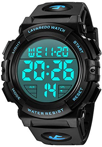 A ALPS Relojes, Reloj Digital para Hombres, 50M Cronógrafo Impermeable para Exteriores Relojes Deportivos para Hombres con retroiluminación LED y Alarma Azul