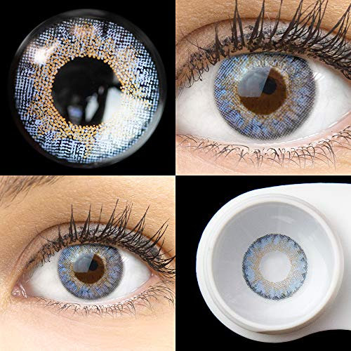 GLAMLENS Lenti a contatto colorate blu Flora Blue - mensili - con porta lenti a contatto - blu naturali in silicone idrogel - 2 pezzi - DIA 14.50 - senza correzione 0.00 diottrie