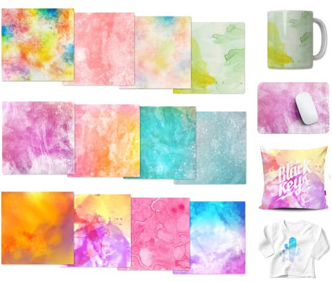 LUCKIGUCK Infusible Transfer Ink Sheets 12pcs Bundle Aquarell Wolken Muster Vorgedrucktes gefärbtes Sublimationspapier 12X 12 Eisen auf T-Shirt und Tasse
