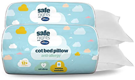 Silentnight Safe Nights Cot Bed Anti Allergy Pillow 2 Pack - Quality Luxury Soft Comfy Crib Cotbed Nursery Pillows For Baby Babies Kids Toddler Children - Hypoallergenic Machine Washable Two Pillows