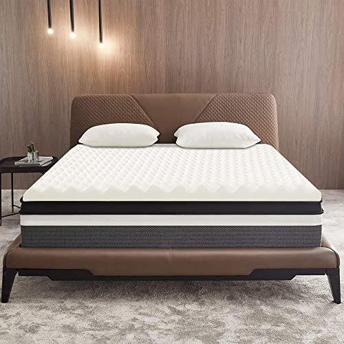 Nutan 2-inch Breathable Convoluted Egg Shell Design Mattress Topper | Orthopedic Support for Better Sleeping, Soft Bed Toppers for Back Pain and Maintaining Proper Posture, Full, White