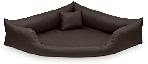 Juelle Hundebett aus Kunstleder Eckig für mittlere und große Hunde, Kuscheliges Kissen, Sofa Gabi M-XXL (80x80cm, Dunkelbraun)