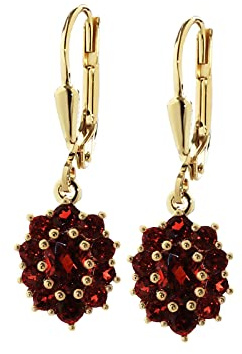 NKlaus Brisur Ohrhänger Gold 375 mit Granat Rot, Blumenform, 2 Stück | Anhänger 10,5 x 15 mm; Verschluss 11,4 x 6,5 mm