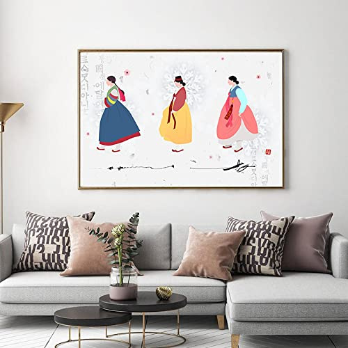 Koreanische Kultur Kunstdruck Asiatisches Poster Moderne Korea Wanddekoration Leinwand Malerei Bild für Wohnzimmer Wohnkultur19,6 x 27,5 (50x70 cm) Kein Rahmen