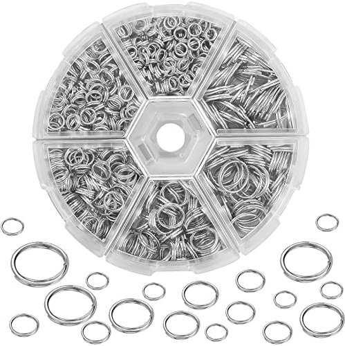 Runde Schlüsselringe 690 Stk Spaltringe Metall 4/5/6/8/10/12mm Sprungring Set Biegeringe Offene Doppelschlaufen Doppelring Biegeringe, Split Ringe für Schlüsselbund Schmuck Bastelarbeiten, Silber