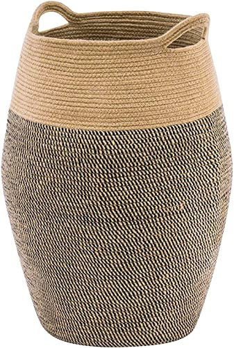 65 CM Height Large Laundry Basket, Woven Jute Cotton Rope Washing Basket Dirty Clothes Hamper, Collapsible Laundry Basket With Handle,Laundry Room Organizer