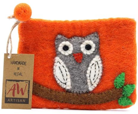 3 x Natural Felt Zipper Bags (Asst) - Owl on Branch