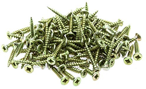 Yellow Small Steel Countersunk Wood Screws - Chipboard Screws Pack of 100 (3.5mm x 16mm) - B08E 3.5x16_100