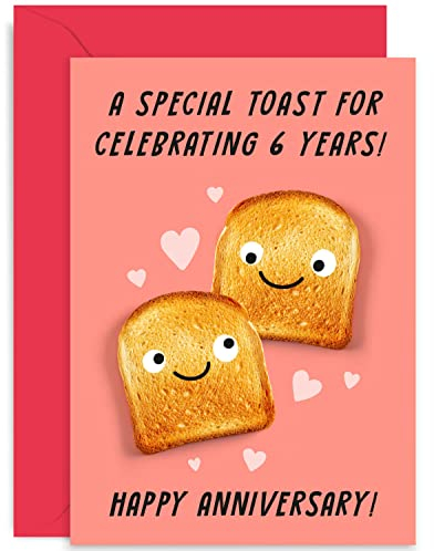 Old English Co. Cute 6th Wedding Anniversary Card for Him and Her - A Toast To You Pun Funny Anniversary Card for Husband Wife Son-in-law Daughter-in-law | Blank Inside with Envelope (6th)