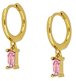 KnBoB Ohrringe Creolen Silber 925, Gold Anhänger mit Rechteck Rosa Zirkonia Ohrringe Geburtstag für Damen
