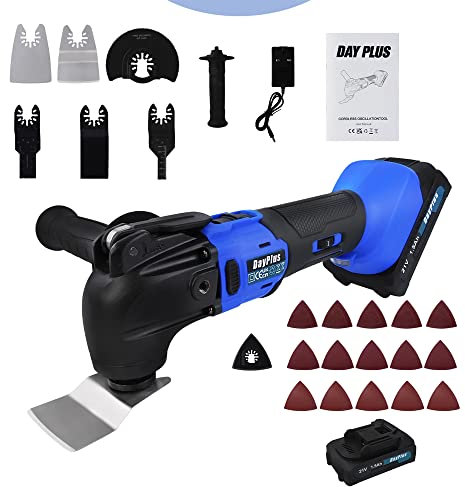 Cordless Oscillating Tool,2000 RPM Brushless Multifunction Tool,6 Adjustable Speed,Oscillating 4° Quick Change System Oscillating Multi-Tool with 22 PCS Accessories for Cutting,Sanding and Grinding