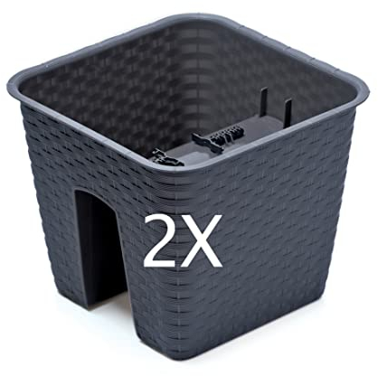 Tymar Set di 2 vasi da fiori per ringhiera del balcone in effetto rattan, per ringhiere, per ringhiere, in plastica, con uscita dell'acqua RRQ01 (quadrato) antracite, 27 x 27 cm)