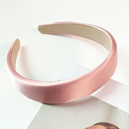 Serre-tête rétro en satin - Bandeau simple à larges bords - Pour femme et fille - Pour les vacances, les voyages, le yoga, la réunion, rose abricot