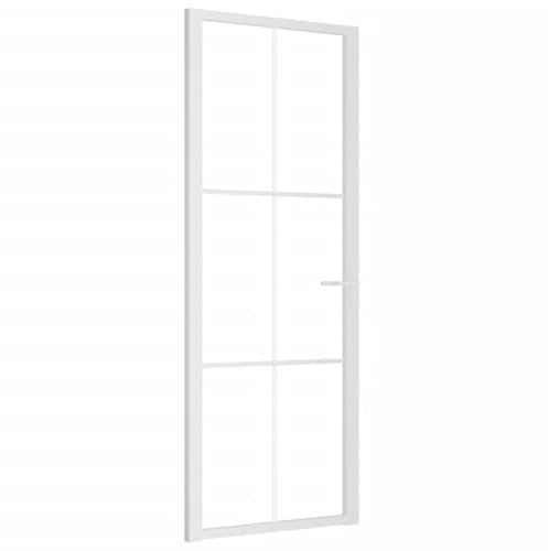 vidaXL Innentür Modernes Design Glastür Komplettset Zimmertür Tür Drehtür Wohnungstür mit Montagezubehör 76x201,5cm Weiß ESG-Glas Aluminium