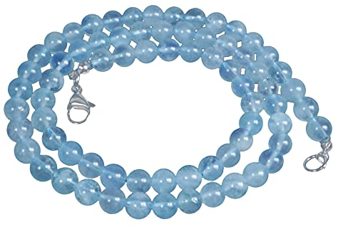 Lebensquelle Plus Catena a sfere di acquamarina, diametro 6 mm, con chiusura a moschettone, lunghezza 45 cm, alta qualità acquamarina, Acciaio inossidabile, Lapislazzuli