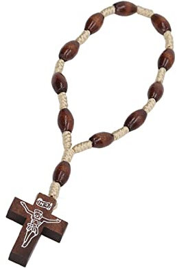 Kreuz-Rosenkranz, Mehrzweck-Rosenkranz im Kruzifix-Stil, langlebiger Holz-Rosenkranz für das Auto