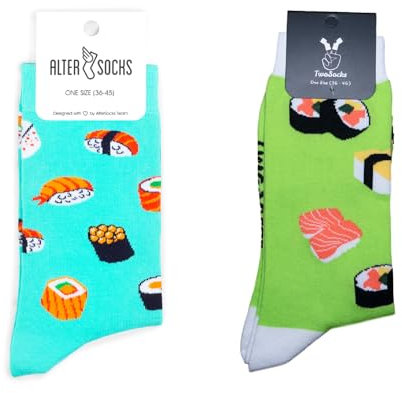 TwoSocks Weihnachtsmann Socken Herren & Damen lustige und witzige Strümpfe als Geschenk, Baumwolle, Einheitsgröße (Sushi Liebe)