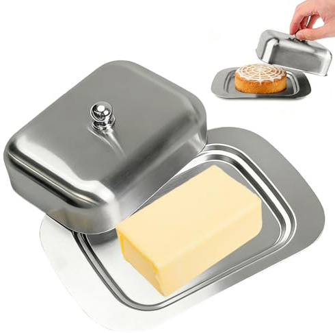 Beurrier en Acier Inoxydable 7,5 X 4,8 Pouces Support de Rangement avec Couvercle, Support de Plat à Fromage de Comptoir pour Cuisine