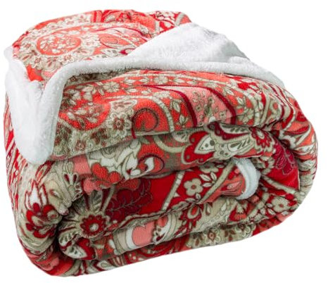 SoNiT home decor | Coperta Matrimoniale - Plaid Matrimoniale - Coperta Pile Matrimoniale - Morbida - Calda - Per Divano - Letto - 230x200 Disegno Cashmere Rosso