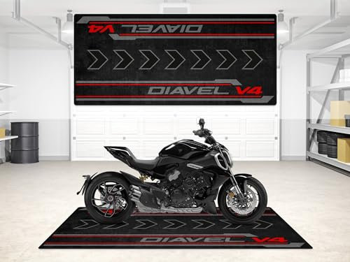 wibeart MPM Motorradmatte für Diavel V4, waschbar, rutschfest, öl- und wasserabweisend, Parkmatte für Garage, Ausstellungsraum, Werkstatt | Dreifach Schwarz - Größe 1: 86.6 x 39.4/220 x 100 cm