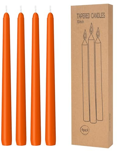 LYOBATH Spitzkerzen, Orange, 25,4 cm, tropffrei, rauchfrei und geruchlos, 8 Stunden lange Brenndauer, ideal für Hochzeiten, Dinnerpartys und Heimdekoration, 4 Stück