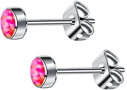 Artskin G23 Titan Opal Ohrstecker für Damen Mädchen Hypoallergen Ohrring Geburtsstein für empfindliche Ohren Mode Damenschmuck (5mm, Pink)