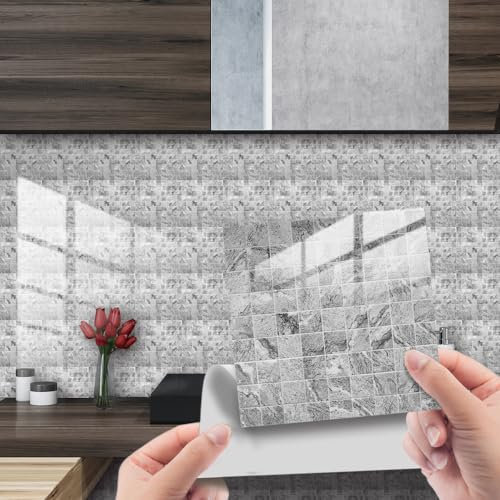 HORIWE Fliesenaufkleber Marmorierung 20x20cm Wandfliese Aufkleber 20 Stück PVC Fliesensticker Fliesen Folie Selbstklebende Tapete Wasserdicht Wandaufkleber für Küche, Schrank, Möbel, Tisch…