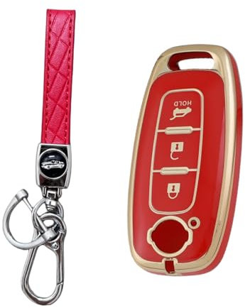 MEDZUK Schlüsselhülle Kompatibel mit Nissan Qashqai J12 2021-2024 2025 Autoschlüssel Hülle Schutz, Schlüsselgehäuse Zubehör mit Schlüsselanhänger (Rot)