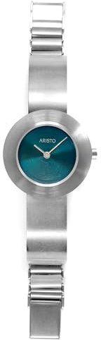 Aristo Damen Quarz-Armbanduhr - Edelstahl-Halbspangenarmband und Satin Petrol Edelstahl Ziffernblatt mit Front aus Mineralglas - Made in Germany