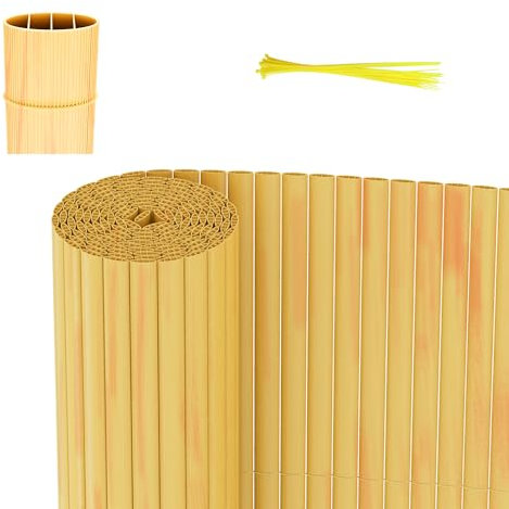 Gimisgu PVC Sichtschutzmatte Sichtschutzzaun, Wetterfest, Balkon Sichtschutz, Balkonverkleidung Windschutz, 100 x 600cm, Bambus