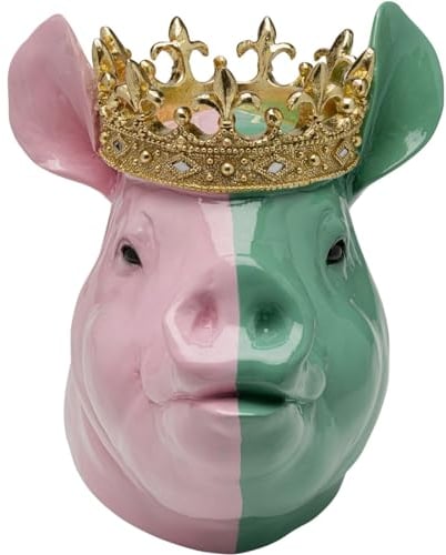 Kare Design Deko Figur Crowned Pig, Grün/Pink, Deko Objekt, gekröntes Schwein, handbemalt, Unikat, 28x34x24 cm (H/B/T)