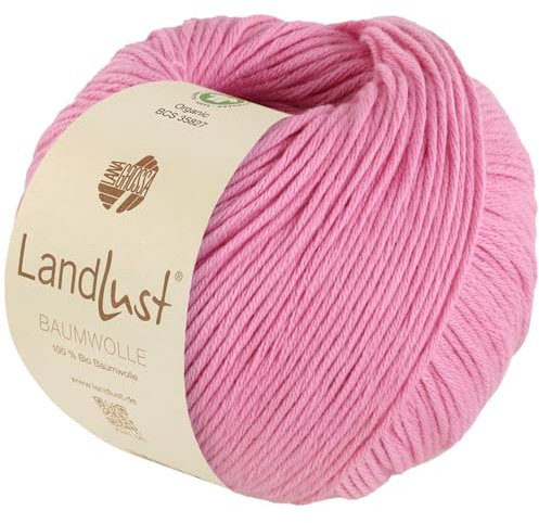 LANA GROSSA Landlust Baumwolle | Klassisches Bio-Baumwollgarn, Gots zertifiziert | Handstrickgarn aus 100% Baumwolle (Bio) | 50g Wolle zum Stricken & Häkeln | 115m Garn FB 21 Pink