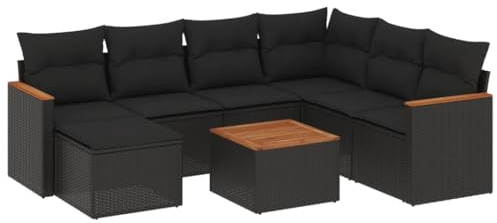 vidaXL Garten Sofagarnitur mit Kissen 8-TLG., Gartenmöbel Gartengarnitur, Sitzgruppe Sitzgarnitur, Lounge Sofa Garnitur Terrasse, Schwarz Poly Rattan