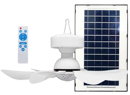 DHNDSDP High Brightness Light Bead Ceiling Fan Solar Powered Remote Control Outdoor Fan PP Material Camping Fan 1 Button Switch 3-speed Timer Lasts 6-7 Hours Removable Fan Blades